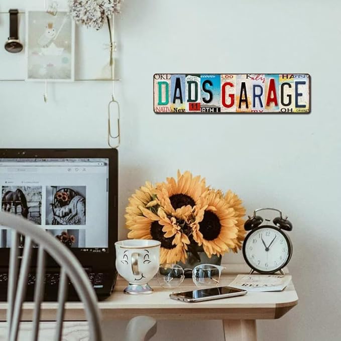 Dad Sign - Dad's Garage Metal Sign - Perfect Gifts for Dad From Daughter or Son, Step Dad Gifts, Things To Get Your Dad For Christmas, License Plate Design Garage Signs for Men
