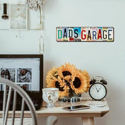 Dad Sign - Dad's Garage Metal Sign - Perfect Gifts for Dad From Daughter or Son, Step Dad Gifts, Things To Get Your Dad For Christmas, License Plate Design Garage Signs for Men