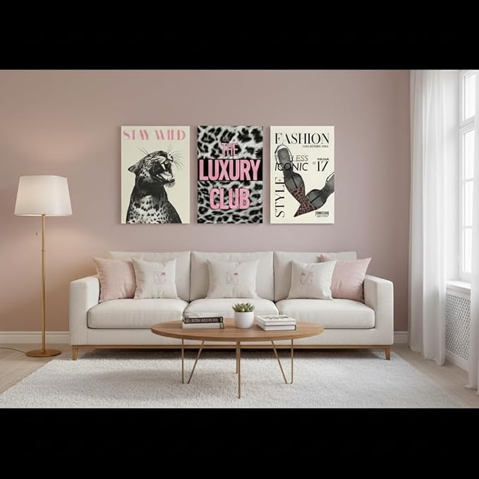 Yxjyzzkx Leopard Wall Art Set of 3, Black and White Cheetah Canvas Prints with Pink Quotes, Fashion Animal Wall Decor, Eclectic Modern Aesthetic Posters for Living Room Bedroom, 12x16 Inch