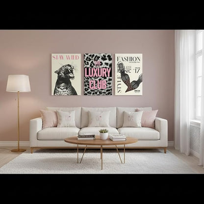 Yxjyzzkx Leopard Wall Art Set of 3, Black and White Cheetah Canvas Prints with Pink Quotes, Fashion Animal Wall Decor, Eclectic Modern Aesthetic Posters for Living Room Bedroom, 12x16 Inch