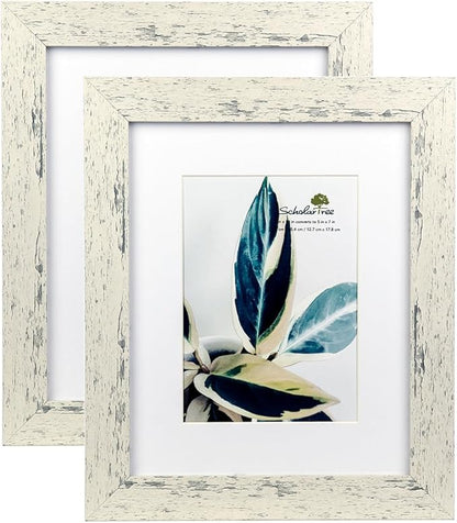 Rustic White 8x10 Picture Frame set of 2,Display 8x10 without Mat or 5x7 with Mat