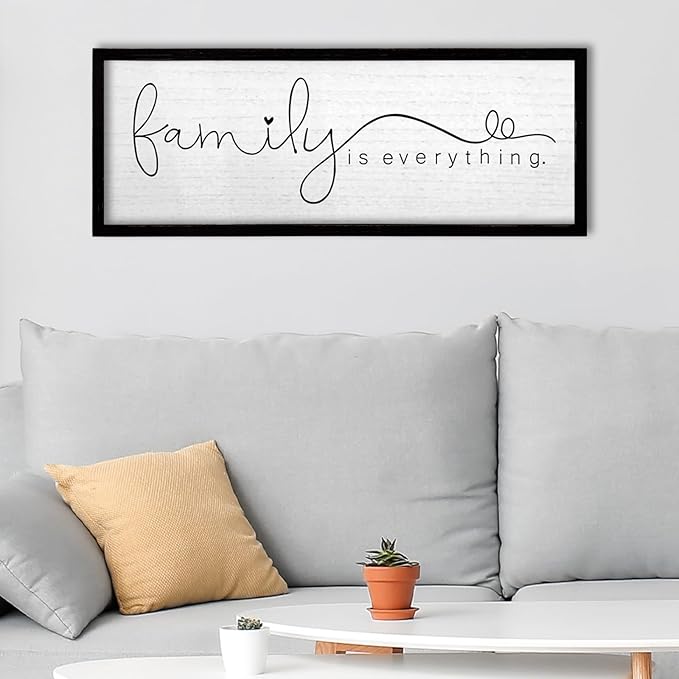 TQianJiang Family is Everything Wall Decor Art 24"X10" Living Room Sign Large Wood Framed Wall Hanging (Black)