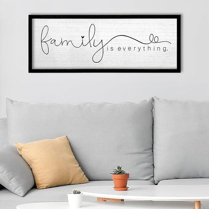 TQianJiang Family is Everything Wall Decor Art 24"X10" Living Room Sign Large Wood Framed Wall Hanging (Black)