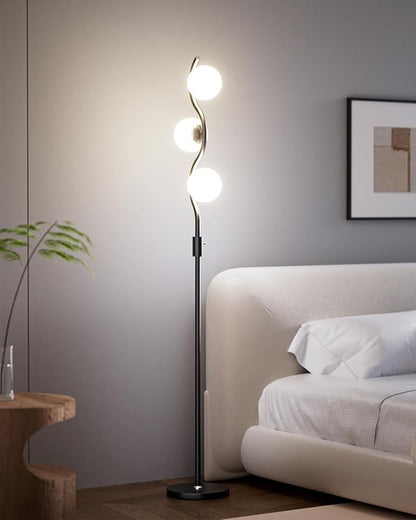 Lightdot 60IN Dimmable Black Floor Lamp Mid Century Standing Lamps with 3 Globe Soft Warm White 3000K Bulbs Included Modern Tall Lamp with 5Lbs Heavy Base for Living Room/Bedroom/Sofa Beside