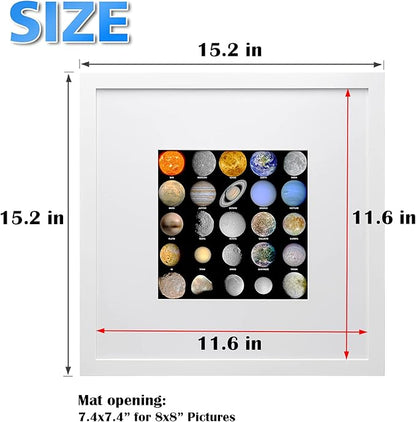 Egofine 14x14 White Picture Frames Set of 2, Matted to Fit 8x8 Pictures or 14x14 Pictures without Mat Covered by Plexiglass Wooden Square Photo Frame Poster Frame for Wall Hanging White