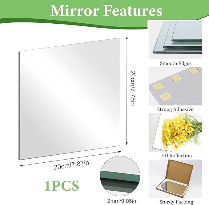 Glass Square Mirror Sheet for Wall Decor, 8 x 8 x 1Pcs Small Decorative Mirror Tray Candle Plates for Table Centerpieces, Wedding, DIY Project, Bathroom, Bedrooms, Home Decor