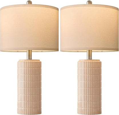 PoKat 23" Pink Ceramic Table Lamps Set of 2, Modern Bedroom Lamps for Girls Room, Bedside Lamps for Night Stands, Cute Lamps for Living Room Decor, Nightstands Desk Lamp, Pink