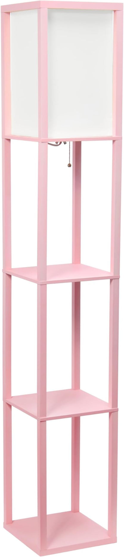 Simple Designs LF1014-LPK Etagere Organizer Storage Shelf Linen Shade Floor Lamp, Light Pink