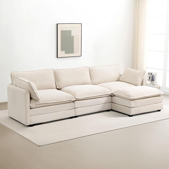 ROWHY Ottoman for Sectional Cloud Couch, Corduroy Ottoman for Deep Seat Modular Couch for Apartment, Living Room and Bedroom, Beige | Arrange Freedom
