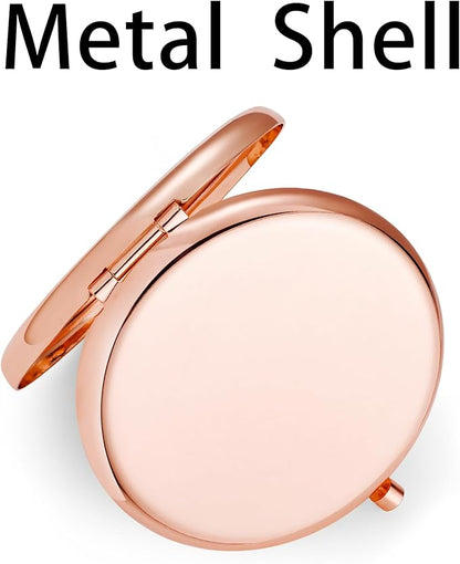 Compact Mirror for Purse, Metal Round Shell, Double-Sided 1X/2X Magnifying, Portable Travel Small Makeup Mirror, Mini Pocket Mirror, Rose Gold, 12 Pack