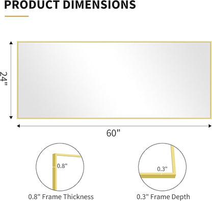 KOCUUY Large Gold Bathroom Mirror, 60"x24" Rectangle Bathroom Mirror for Wall, HD Tempered Glass, Anti-Rust Frame, Modern Design for Bathroom, Bedroom, Living Room, Entryway