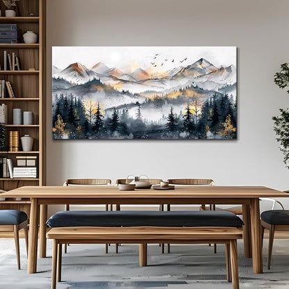KELIYUAN Abstract Wall Decor Large Wall Art For Living Room Office Decoration Ink Mountain Landscapes Wall Painting Misty Forest Pictures Bedroom Canvas Artwork Ready To Hang Home Decor 24"x48"