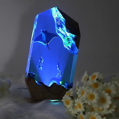 Epoxy Resin Lamp, Ocean Night Light,Artistry Home Decor Bedside Nightlight, Unique Resin Lighting, Nightstand Decorations for Bedroom, Suitable for Holidays(A Devilfish)
