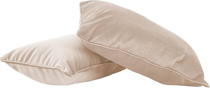 FDP 12" x 20" Velvet Rectangle Lumbar Pillow Set with Piping Decorative Throw Pillow for Home Décor in Living Room, Bedroom or Lounge (2-Pack) - Beige, 15159-340