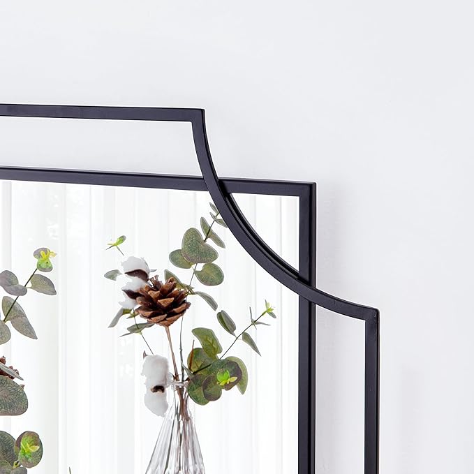 55'' x 28'' Large Modern Rectangular Wall Mirror, Black Frame with Scalloped Design, Living Room, Entryway, Bathroom Decor