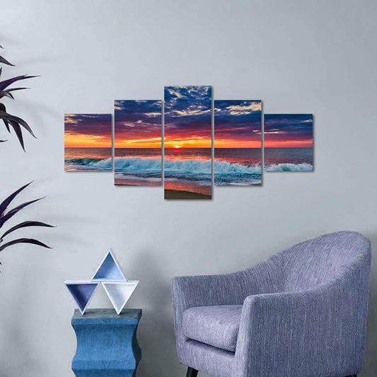 Ocean Decor Canvas Prints Set of 5 Prints Sunset Landscape Poster Cityscape Artwork for Living Room Kitchen Bedroom Decoration Office Home Decor Gift Framed Easy to Hang -50" Wx24 H