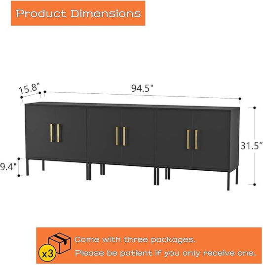 LYNSOM TV Stand for 85 Inch TV, Media Entertainment Center Console Table, 3 Cabinets, TV Console Table with Storage Cabinet for Bedroom, Living Room, Entertainment Room (Black)