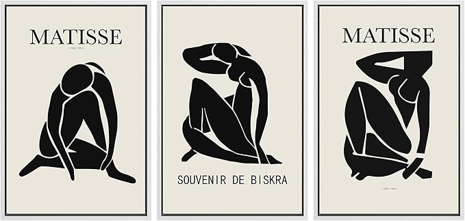 SIGNLEADER Framed Canvas Print Wall Art Set Duotone Matisse Nude Dancer Portrait Trio Abstract Shapes Illustrations Modern Art Boho Decorative for Living Room, Bedroom, Office - 16"x24"x3 WHITE