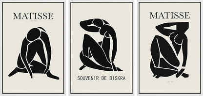 SIGNLEADER Framed Canvas Print Wall Art Set Duotone Matisse Nude Dancer Portrait Trio Abstract Shapes Illustrations Modern Art Boho Decorative for Living Room, Bedroom, Office - 16"x24"x3 WHITE