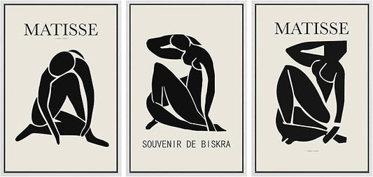 SIGNLEADER Framed Canvas Print Wall Art Set Duotone Matisse Nude Dancer Portrait Trio Abstract Shapes Illustrations Modern Art Boho Decorative for Living Room, Bedroom, Office - 16"x24"x3 WHITE