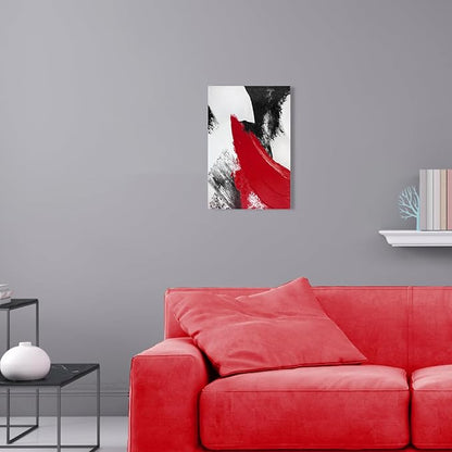 YPY Red Abstract Canvas Wall Art: Modern Minimalist Black and White Picture Painting Print Poster for Living Room Bedroom Bathroom Office Home Wall Decor 10x15