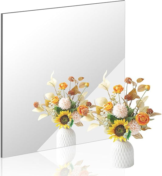 18x18 in Acrylic Mirror Sheet for Wall, 2.5mm Thick Unbreakable Non Glass Body Mirror Tile Self Adhesive Mirror Stickers Rectangular Wall Mirror for Bathroom Bedroom Home Gym Door Decor