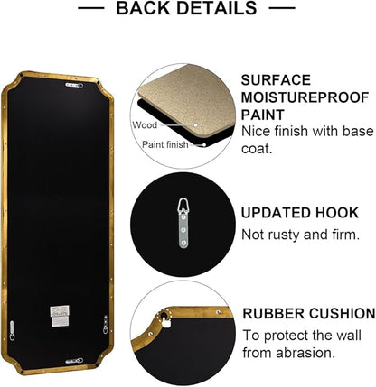 ANDY STAR 18" x 48" Full Length Wall Mirror, Large Brushed Gold Bathroom Mirror for Wall, Scalloped Corner Rectangle Body Mirror for Floor and Leaning