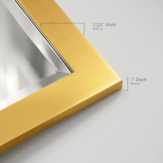 Renditions Gallery Full Length Mirror Shiny Gold Wood Frame Full Body Wall Mounted Apartment Large Vanity Standing Mirror for Bedroom Living Room Bathroom - 61"x25" LT07