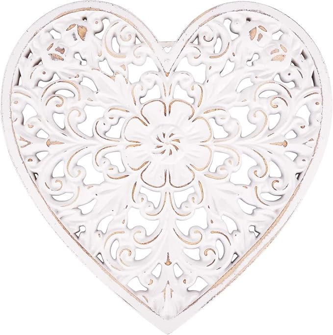 HOTBEST Wooden Wall Decor Floral Hollow Carved Wall Panel Hanging Decor Rustic Art Sculpture Home Ornament for Hallway Bedroom Living Room Cafe Office (Heart Shape 30 * 30cm)