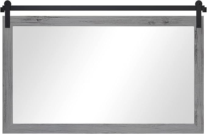 COGOOD Farmhouse Bathroom Mirror - 49 x 30 Large Rectangle Barn Door Mirror for Vanity, Bedroom, Living Room Wall Decor (Grey)