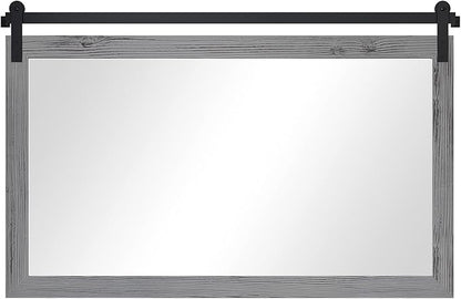 COGOOD Farmhouse Bathroom Mirror - 49 x 30 Large Rectangle Barn Door Mirror for Vanity, Bedroom, Living Room Wall Decor (Grey)