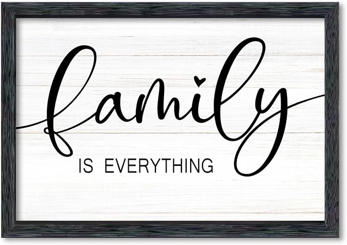AuraPeak Family Is Everything Wall Decor Rustic Dining Room Sign for Horizontal Home Living Room Entryway Hallway Wood Hanging Plaque Wall Art Decoration (Black 16"×10")