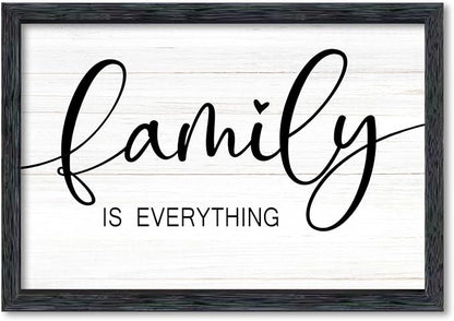 AuraPeak Family Is Everything Wall Decor Rustic Dining Room Sign for Horizontal Home Living Room Entryway Hallway Wood Hanging Plaque Wall Art Decoration (Black 16"×10")