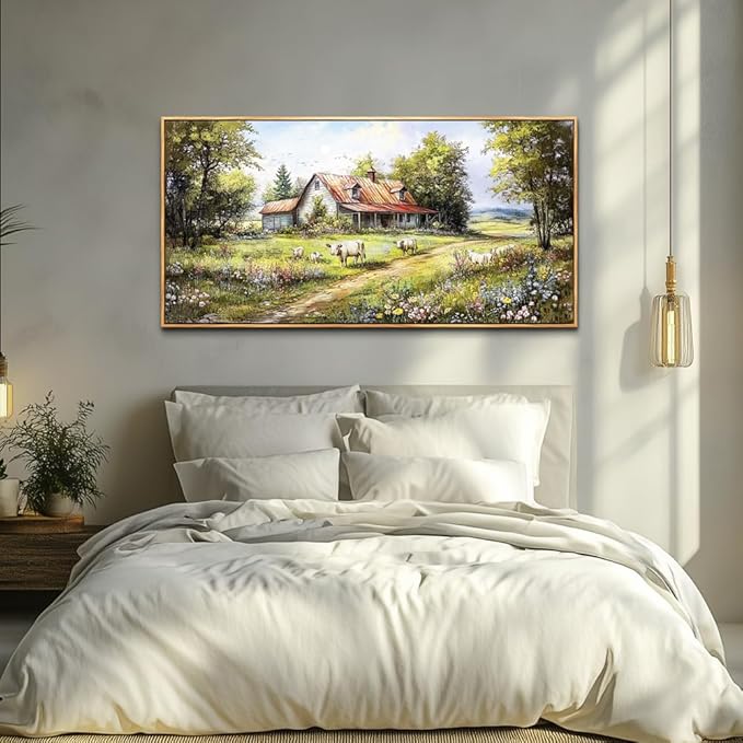 QIYILEXWART Wood Framed Canvas Wall Art For Living Room Large Wall Decor For Office Bedroom Decorations Farmhouse Watercolour Picture Forest Lodge Painting Artwork Room Ready To Hang