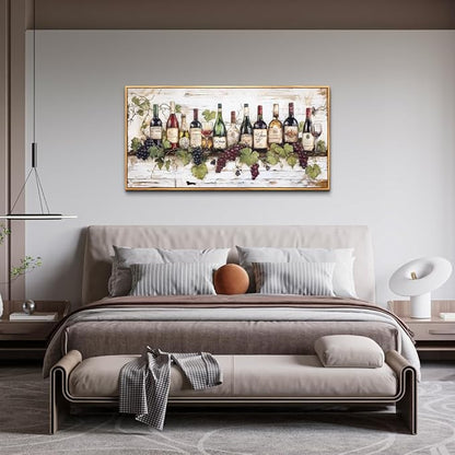 ZUITINGHUA Wood Framed Canvas Wall Art For Living Room Wall Decor For Bedroom Kitchen Wall Decorations Wine Landscape Paintings Wine Cabinet Pictures Artwork Room Aesthetic Home Decor 20x40 In
