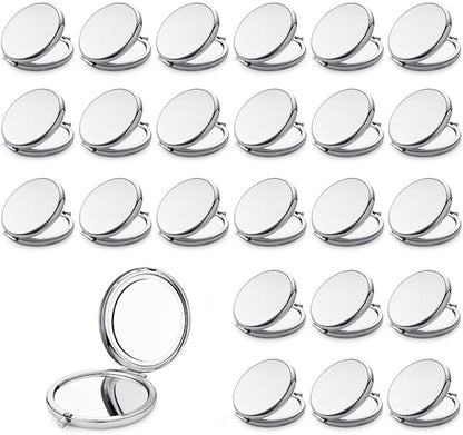 Compact Mirror for Purse, Metal Round Shell, Double-Sided 1X/2X Magnifying, Portable Travel Small Makeup Mirror, Mini Pocket Mirror, Sliver, 24 Pack