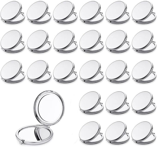 Compact Mirror for Purse, Metal Round Shell, Double-Sided 1X/2X Magnifying, Portable Travel Small Makeup Mirror, Mini Pocket Mirror, Sliver, 24 Pack