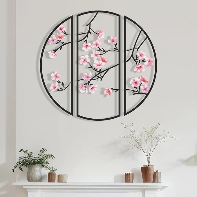 XORT 3 Pieces Metal Flowers Wall Decor, Minimalist Floral Wall Arts Hanging Decor for Living Room Bathroom Bedroom Dining Room Kitchen Indoor Outdoor