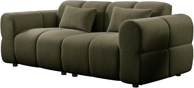 80" Modern Sofa Couch, Comfy Deep Seat Lambswool Cloud Sofa, Upholstered 3-Seater Boucle Couch, Oversized Loveseat for Living Room, Bedroom, Office, Apartment(Green)