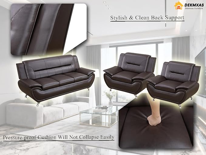 Living Room Sofa Set, Faux Leather Couches, Living Room Furniture Sets, Brown Sofa and 2 Chairs for Bedroom, Apartment, Rv Car, Office