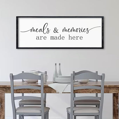 comurdyo Dining Room Meals and Memories Are Made Here Wall Decor 32"x12" for Minimalist Rustic Farmhouse Dining Room Kitchen Sign Large Wooden Framed Plaque Wall Hanging Art (Black)