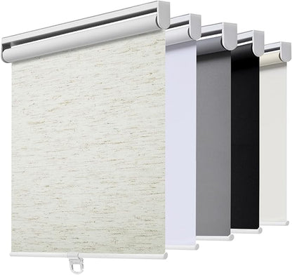 Cordless Roller Shades Blackout Blinds for Windows Room Darkening Rolled Up Shades with Spring System, UV Protection Natural Linen Fabric Window Shades Door Blinds for Home（19" W x 72" H, Linen Cream