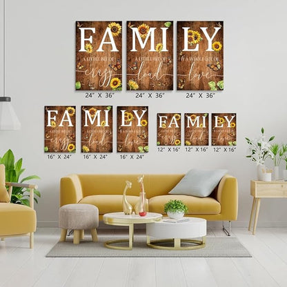 GUBIYU Farmhouse Family Wall Art Set of 3, Rustic Family Wall Decor for Living Room & Dining Room, Retro Brown Wood Wall Art with Butterfly & Sunflower Design, 16"x24"