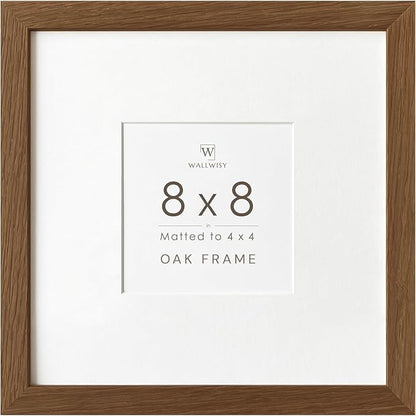 8x8 Picture Frames, Solid Oak Wood 8x8 photo Frame with Mat to 4x4(Openning Size is 3.5x3.5), Natural Oak 8x8 Picture Frames for Wall and Tabletop Display, (Walnut Set of 1)