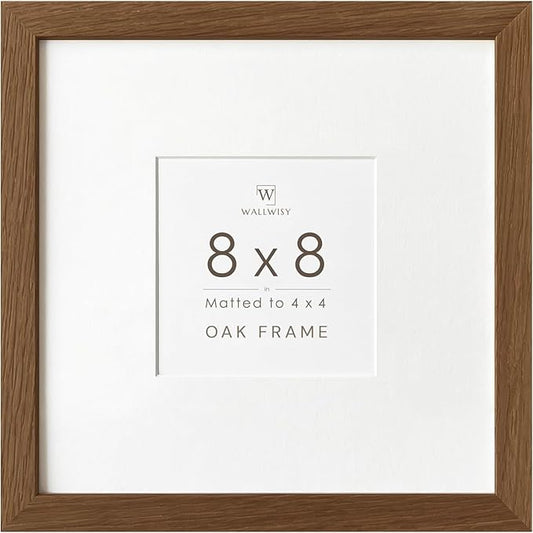 8x8 Picture Frames, Solid Oak Wood 8x8 photo Frame with Mat to 4x4(Openning Size is 3.5x3.5), Natural Oak 8x8 Picture Frames for Wall and Tabletop Display, (Walnut Set of 1)