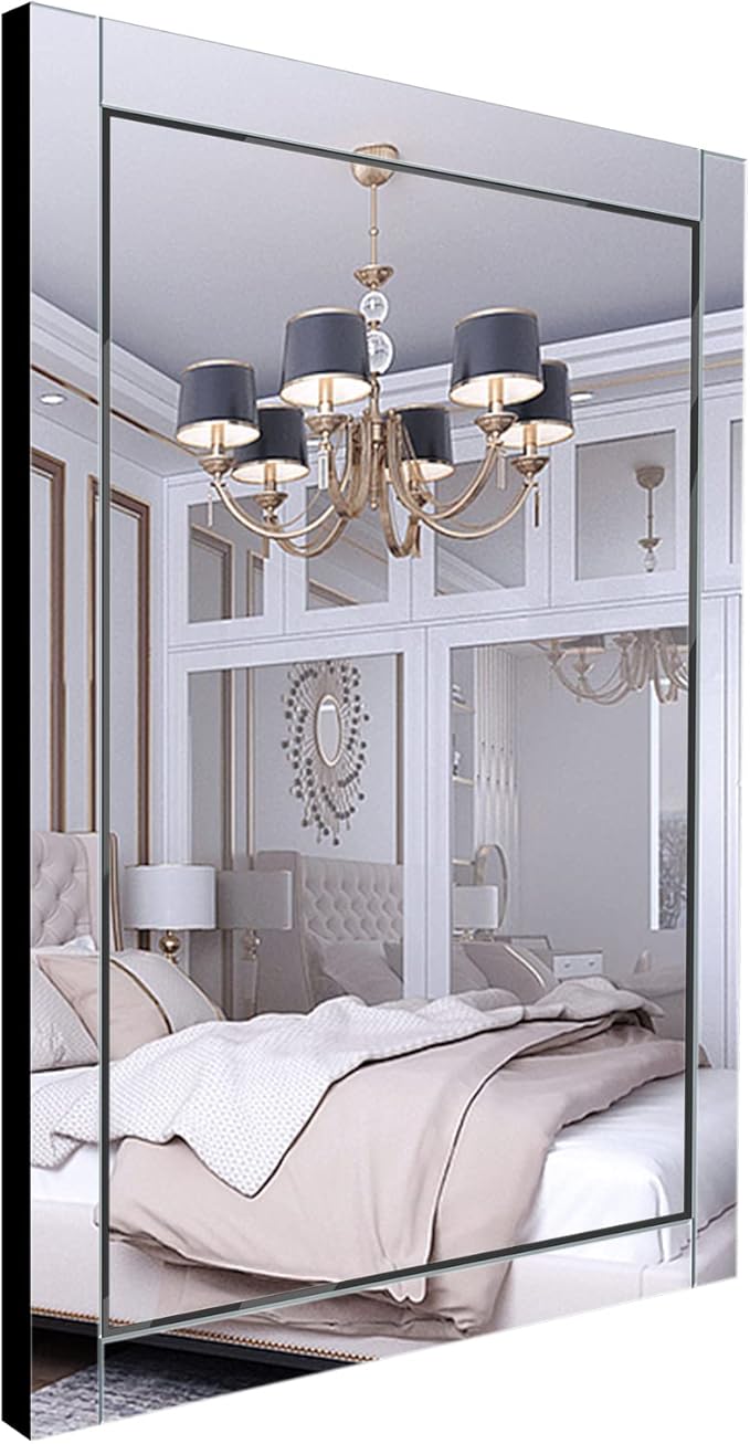 Syndra 24x 32 Rectangular Mirror for Bathroom, Bathroom Mirrors for Over Sink, Wall Mounted Vanity Mirror with Tempered Glass, Rust-Resistant Solid Wood Frame for Bathroom, Bedroom, Living Room