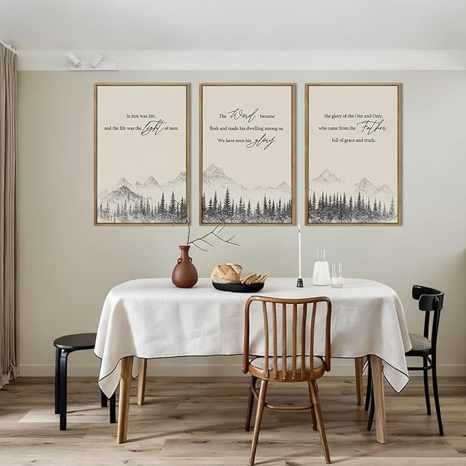 IARTTOP Extra Large Christian Bible Verse Framed Wall Art 24x36 Inch Set of 3 Easter Jesus Catholic Biblical Scripture Canvas Wall Decor Minimalist Grey Mountain Landscape Prints for Living room Dining room