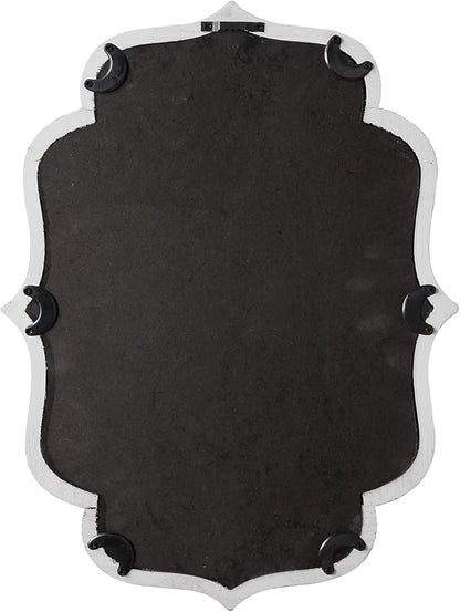 Vintage Small Scalloped Wall Mirror Decorative 16" x 12", Hanging Rustic Distressed White Bathroom Mirrors for Vanity, Farmhouse Wood Quatrefoil Wall Mounted Mirror for Living Room