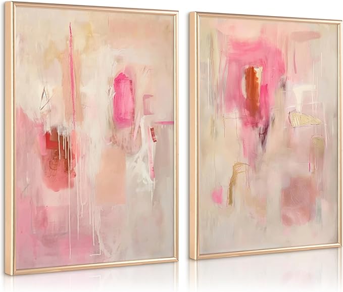 Tocliky Abstract Wall Art Neutral Modern Canvas Painting Decor Pink Beige Minimalist Wall Art Contemporary Abstract Poster Artwork for Living Room Bedroom 16x24 Inch Unframed Set of 2