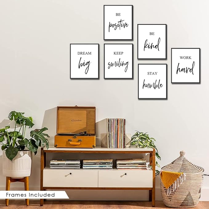 Inspirational Wall Art, Framed Motivational Canvas Wall Art Positive Quote for Living Room Bedroom Office, Stretched Ready to Hang (Set of 6, 8X10in, Framed)